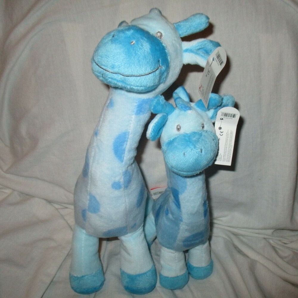 GITZY BLUE SPOTTED GIRAFFES ADULT/BABY RATTLING